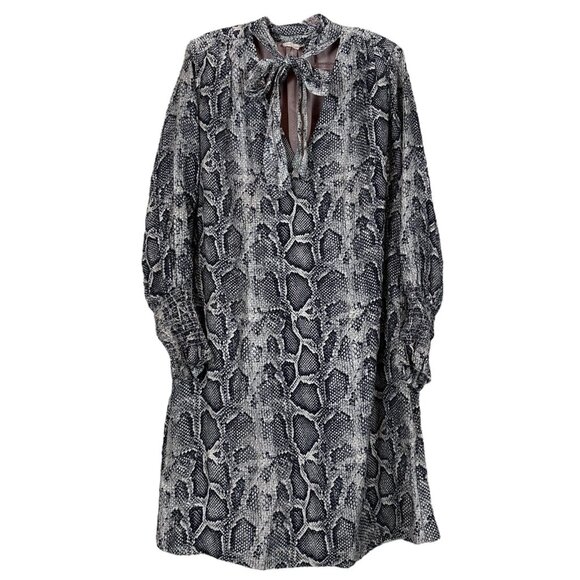 Rebecca Taylor Snakeskin Animal Print Bow Cocktail Dress Taupe Gray Black Size 6 - Picture 1 of 10